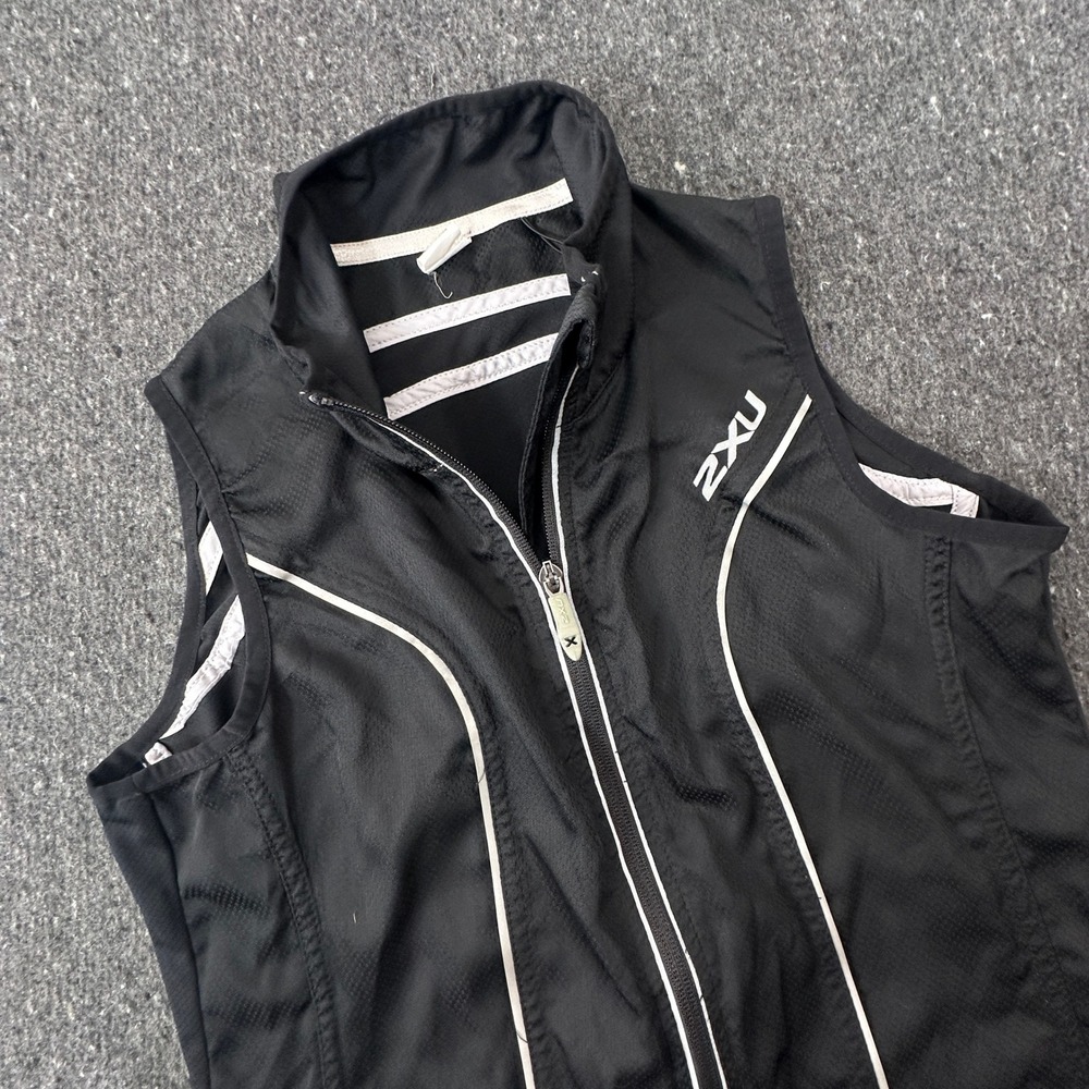 2XU Cycling Vest Women Large Black Full Zip Reflective Mesh Back Pocket K-0705